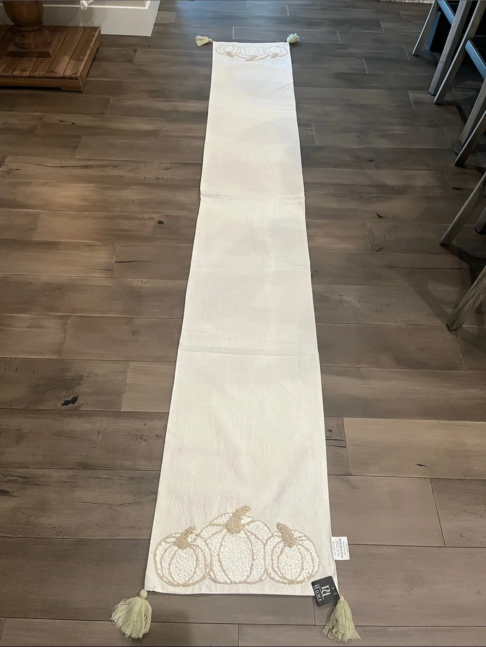 NEW Cream Pumpkin Embroidered Table Runner with Tassels